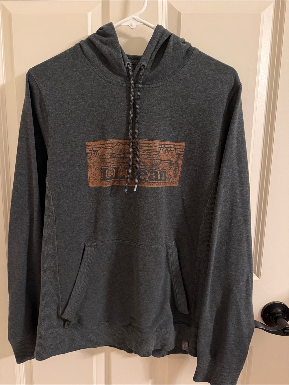 L.L. Bean Men’s Charcoal Hoodie with Brown Logo Panel